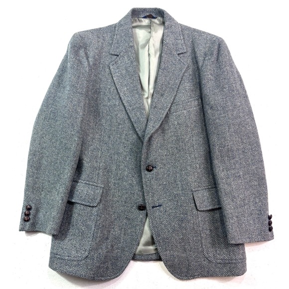 vtg gray blue herringbone Pendleton Tweed 44R blazer jacket sport suit coat wool - Picture 1 of 9